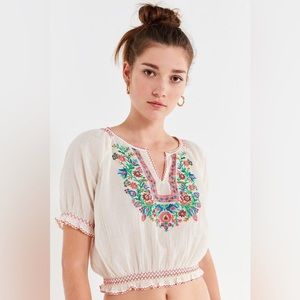 Urban Outfitters Ivory Embroidered Floral Blouse